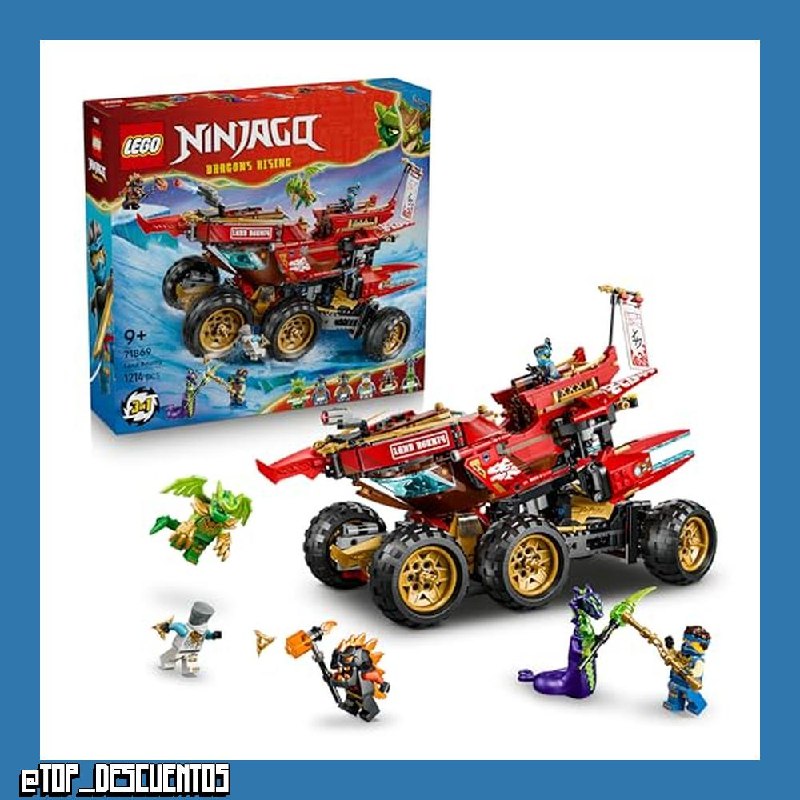 LEGO Ninjago Bounty Terrestre – Set Ninja 3en1 se Transforma en Barco Volador, Coche y Moto – 6 Minifiguras – Regalo de Cumpleaños para Niños de 9+ Años y Fans de El Renacer de los Dragones – 71869