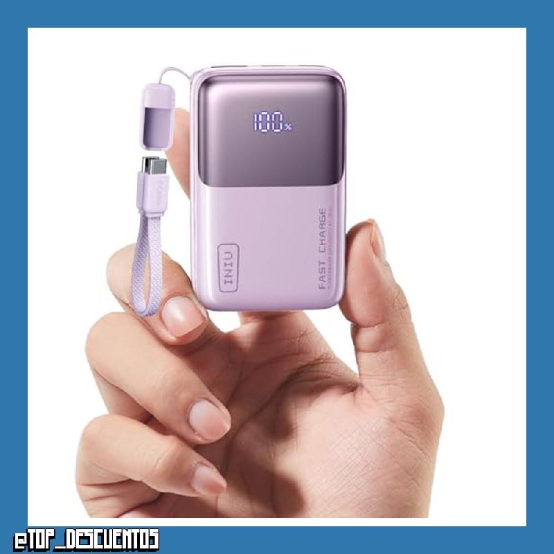 INIU Power Bank, Ultra Mini 45W Carga Rápida 10000mAh Bateria Externa con Cable USB C Desmontable, Apto para Avión & Esenciales de Viaje, Bateria Portatil para iPhone 17 16, Xiaomi, Morado Claro