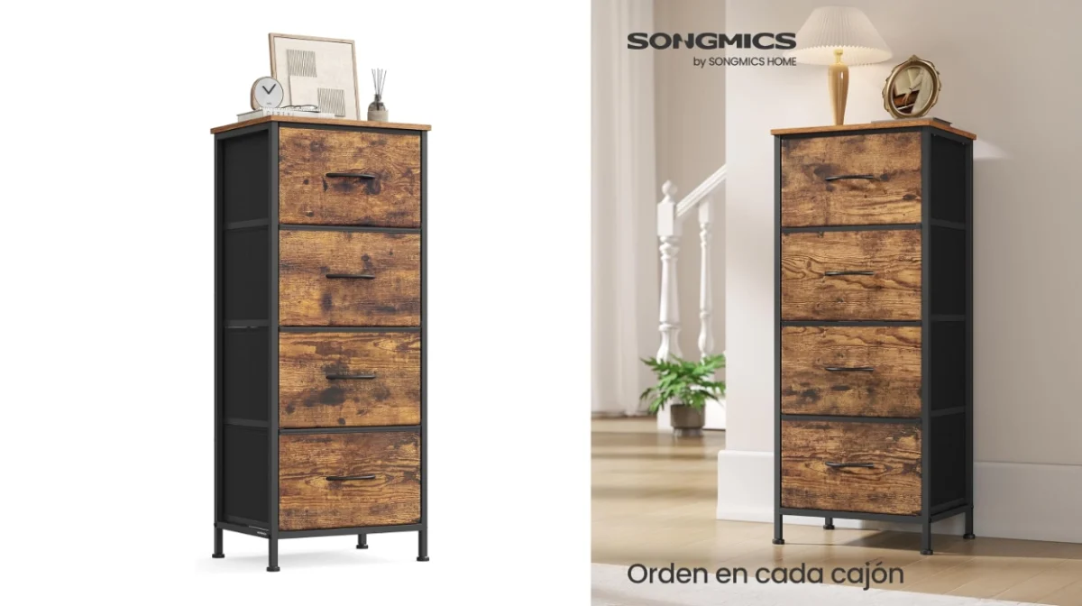 Cómoda Songmics con 4 cajones de tela de montaje rápido y gran capacidad por sólo 25,49€ (-15%)