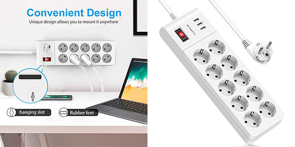 Regleta Auoplus con 10 enchufes y 3 USB por sólo 26,34€ (-15%)