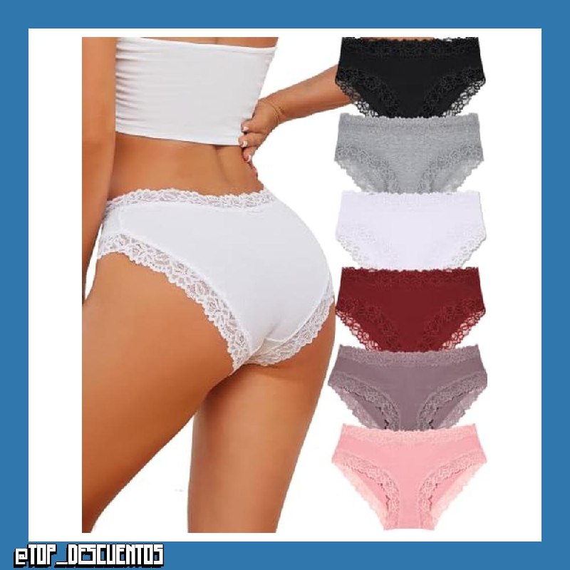 ALL OF SHE Bragas Mujer Algodón Ropa Interior Encaje Brazilian Hipster Lace Pack de 6