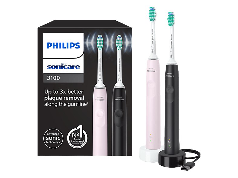 Philips - Cepillo eléctrico Sonicare 3100 HX3675/15, 2 unidades, Tecnología sóni