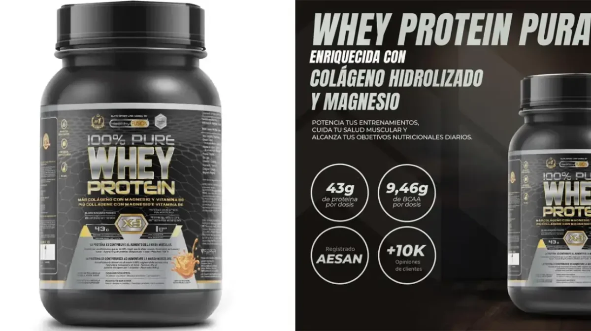 Proteína Whey 100% pura con colágeno + magnesio sabor caramelo de 1.000 g por sólo 22,36€ (25% de descuento)