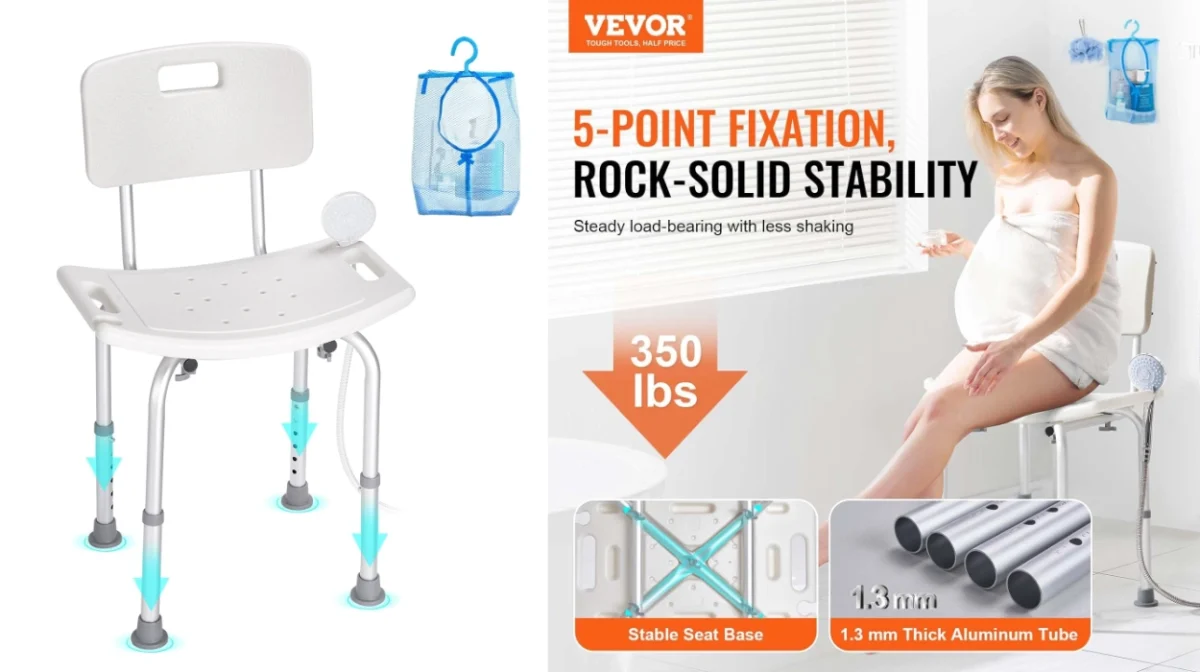 Ducha sin preocupaciones con el asiento Vevor: ajuste de altura y gran resistencia por sólo 27,02€ (15% de descuento)
