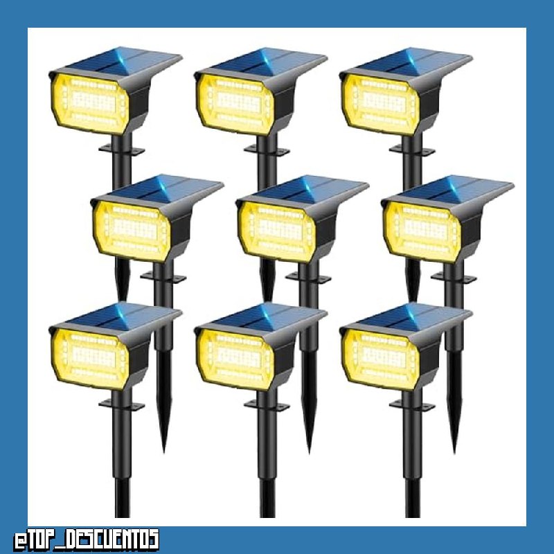 LOTMOS [72 LED/9 Piezas/3000K Luces Solares LED Exterior Jardin Impermeable IP67 Focos LED Exterior Solares Lampara Luz Solar Exterior para Patio,Caminos,Terraza,Suelo,Calzada,Piscina,Césped,Carril [C