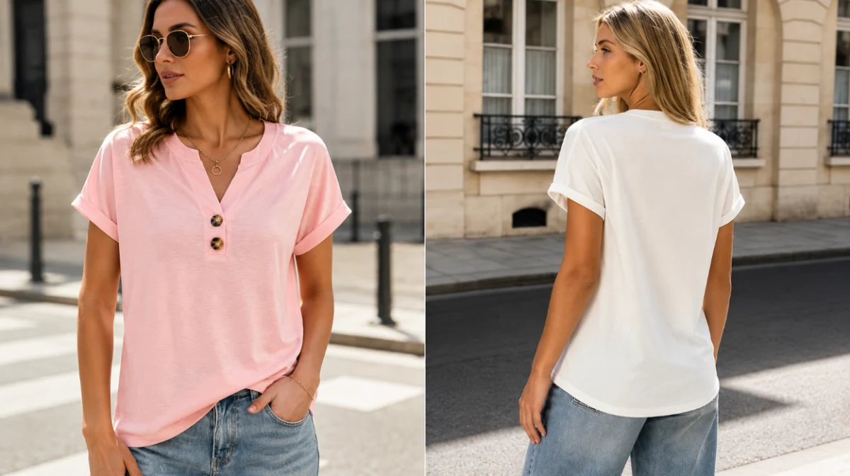 Camiseta oversize Litherday para mujer, cuello V con botones y manga corta por sólo 9,99€ (-33%)