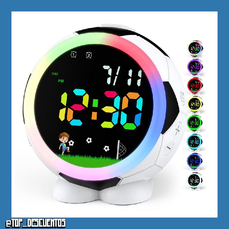 Despertador Infantil Digital con Luz Nocturna, Doble Alarma, 6 Tonos, 9 Volúmenes, 3 Brillos, Repetición, Fecha, Recargable USB, para Niños y Niñas