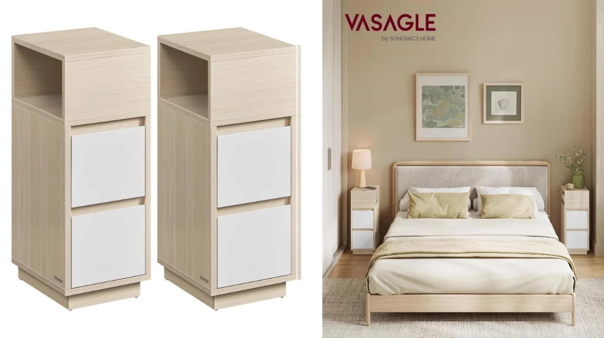 Aprovecha el espacio de tu dormitorio al máximo con las mesitas de noche estrechas Vasagle Kailyn por sólo 59,49€ con envío gratis (-41%)