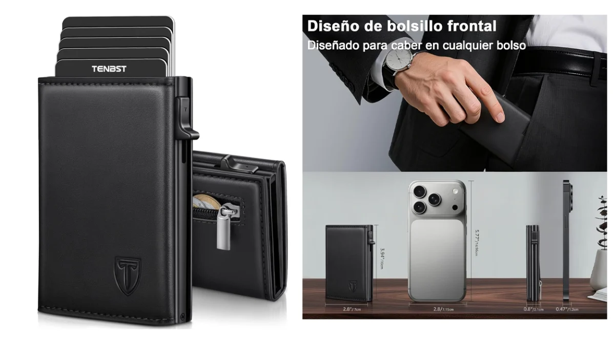 Cartera de cuero TENBST con monedero y tarjetero anti RFID por sólo 23,74€ (-41%) ¡TOP ventas!