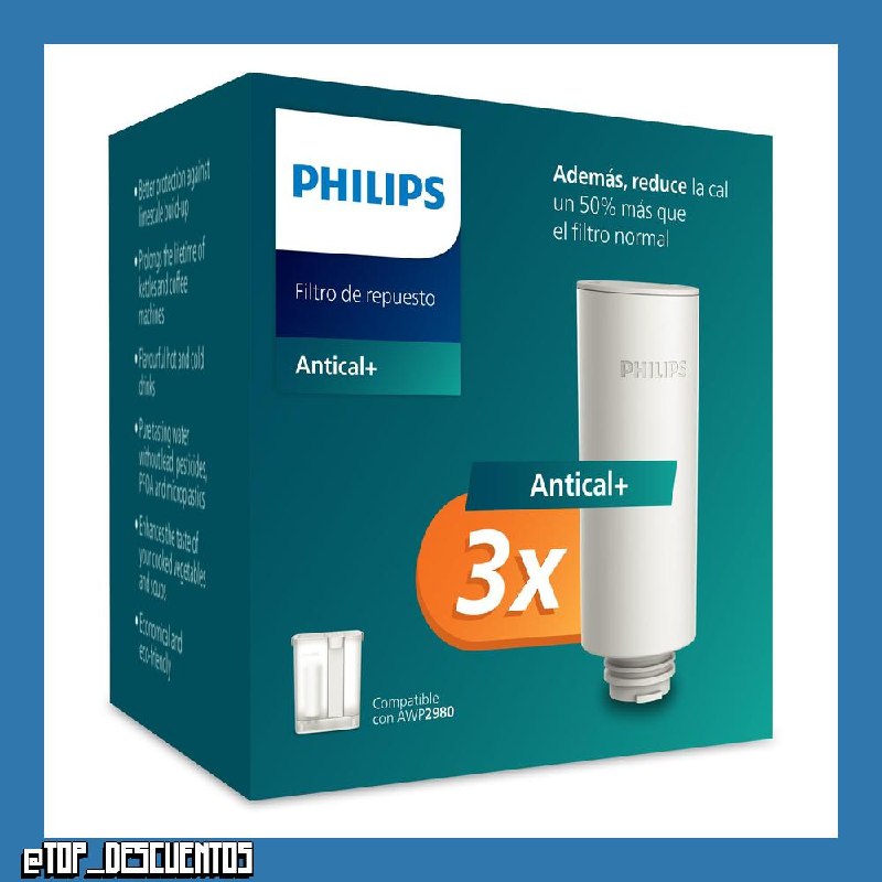 Philips Water Filtros de repuesto para dispensador de agua filtrada bajo demanda – Paquete de 3, Filtro Anticalc+ que mejora el sabor y reduce la cal y las impurezas, libre de BPA