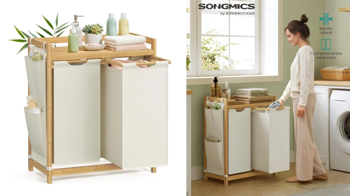 Organiza y decora con el cesto de bambú Songmics, 100L, 2 compartimentos y estante por sólo 39,99€ con envío gratis (-20%)