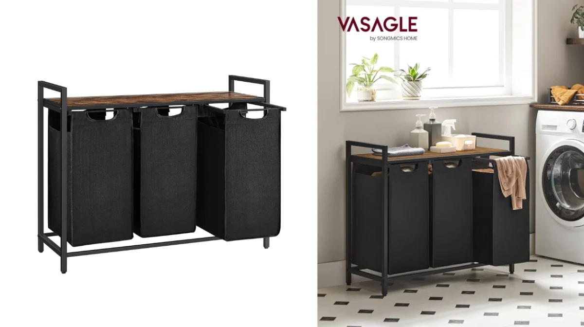 Cesto para ropa sucia Vasagle con 3 bolsas extraíbles de 40 L y estante ventilado por sólo 34,39€ con envío gratis (-20%)
