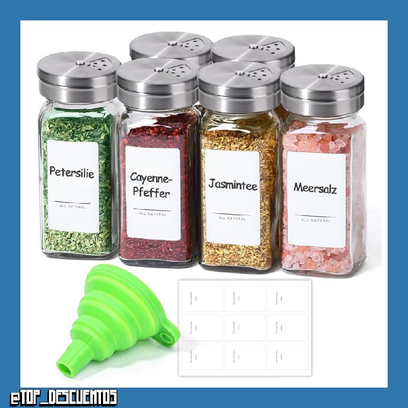 ComSaf Botes para especias de cristal 120 ml, pack de 6 con tapas
