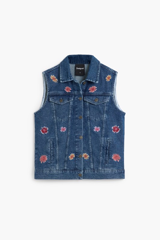 Desigual, Chaqueta Bordada 100% Algodón, Algodon, Azul, XS