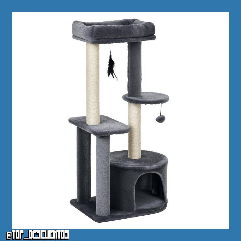 PawHut Árbol para Gatos 100 cm Torre de Gato 48x35x100 cm Gris y Beige