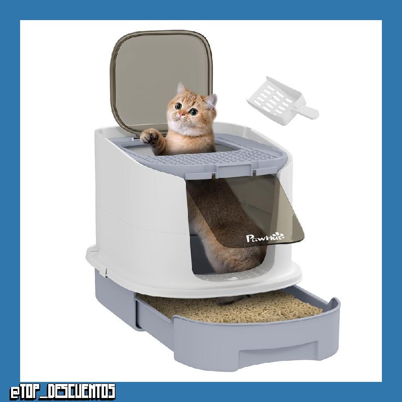 PawHut Arenero para Gatos Cubierto Pala 40,5x52,5x42,5 cm Blanco y Gris
