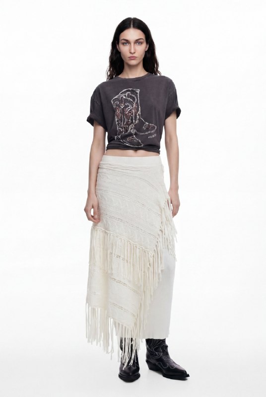 Desigual, Falda punto flecos, Algodon, S