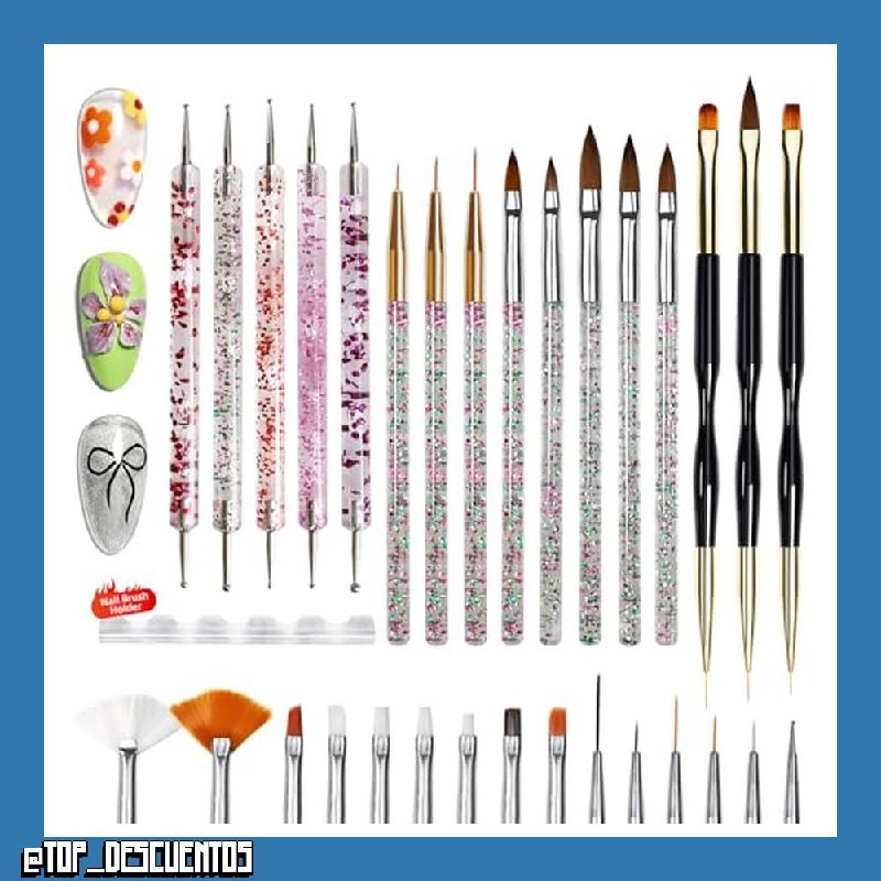 JODSONE 32 pinceles profesionales de diseño de uñas, lápices de dibujo de uñas y herramientas de punción con soporte para pinceles de uñas, pinceles de manicura precisos para principiantes y salones