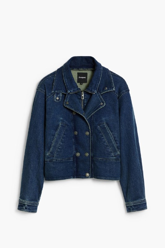 Desigual, Chaqueta vaquera doble cuello, Algodon, Azul, XS