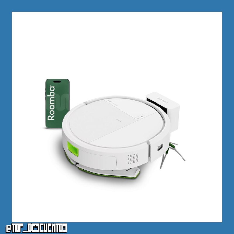iRobot Roomba 115 Combo, Robot Aspirador y friegasuelos 2 en 1, Potencia de succión de 15000 Pascales, Cepillo Lateral Flexible, Mopa de fregado extendida, Navegación Clearview LiDAR, App, Blanco