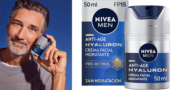 Crema Hidratante Antiedad Nivea Men Hyaluron FP15 de 50 ml por sólo 8,99€ (-36%)