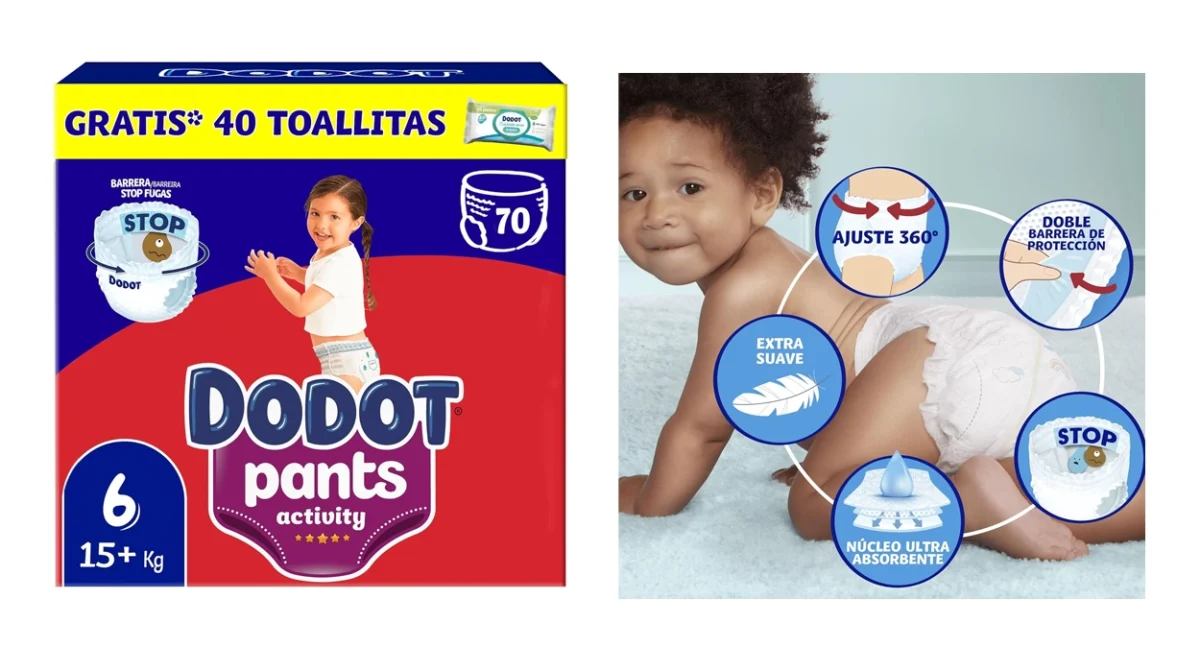 Rebajón en pañales Dodot Pants Activity con toallitas de regalo para que ahorres un buen dinerito (-34%) ¡A sólo 0,46€ cada uno!