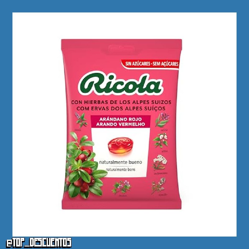 Ricola - Arándano Rojo, Caramelos Duros, Refresca y Alivia la Garganta y las Vías Respiratorias, 13 Hierbas Suizas y Aceites Esenciales, Sin Azúcar, con Edulcorante - Bolsa 70 g