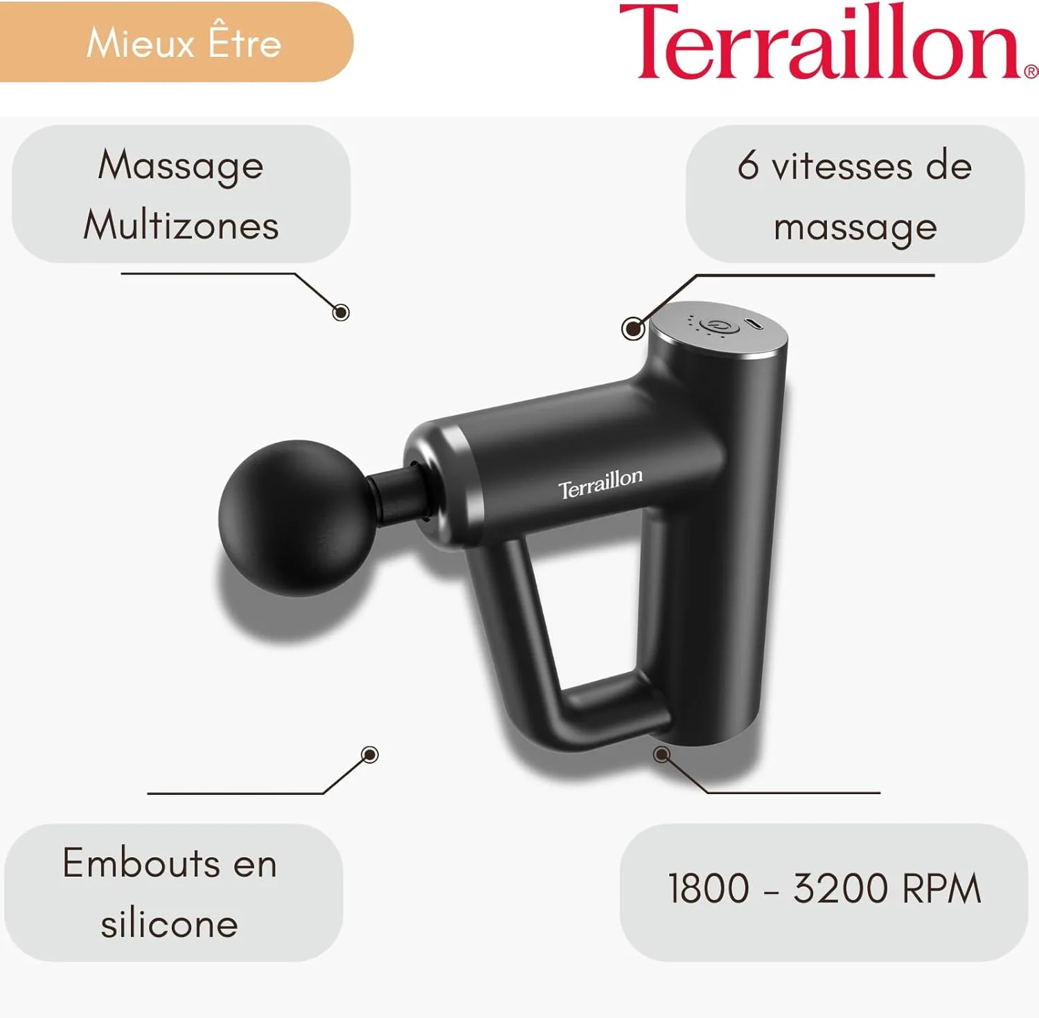 TERRAILLON – FITNESS MASSAGER Pistola de masaje muscular multizona por 22,03€ en Amazon