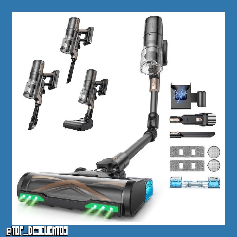 Proscenic Aspiradora sin Cable 70Mins/70kPa/680W, Autoportante y Plegable, con Cepillo Anti-Enredo y Depósito de Agua, Escoba Aspiradora sin Cable para Pelo de Mascotas/Suelos/Alfombras