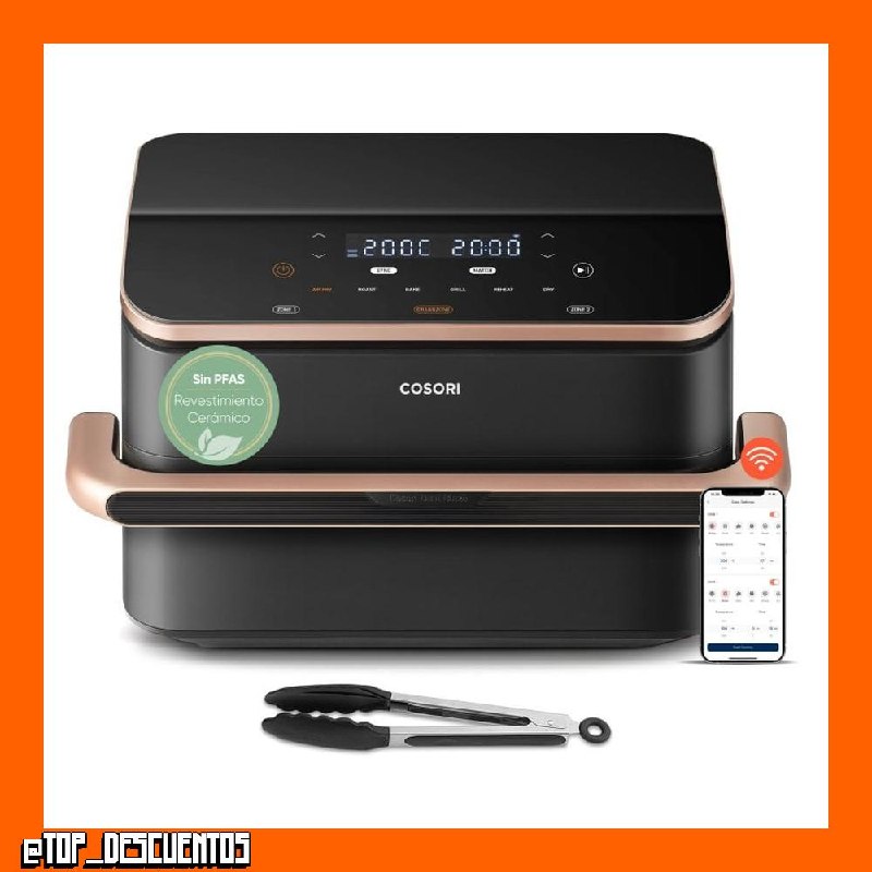 Freidora de aire Cosori Dual Blaze Twinfry con revestimiento cerámico, 10L, 2800W, Doble cesta, Gris