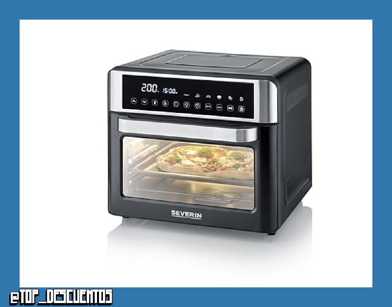 Severin Horno de sobremesa 2-en-1 tostador y freidora sin aceite, 25 L, con pantalla LED, temporizador y 12 programas automáticos; 40-220 °C, 2200 W, negro y plateado, TO 9579