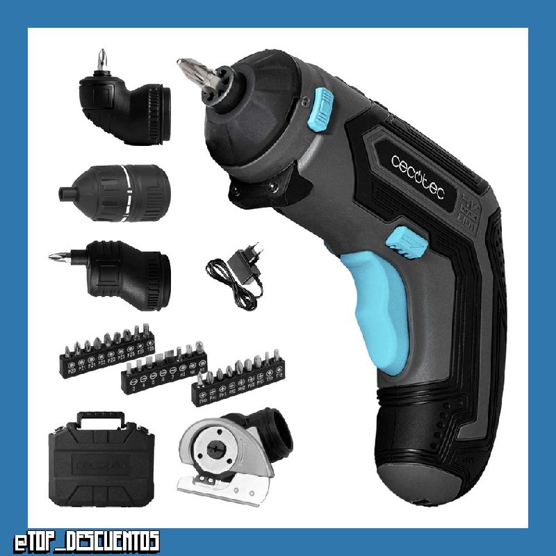Cecotec Destornillador a Batería Compacto PowerGyro 3500 Total Set. 4V 1500mAh, Incluye 4 Cabezales Intercambiables, 200rpm, Torque 6Nm con 10 Posiciones, Luz LED, Diseño Ergonómico, Maletín Incluido
