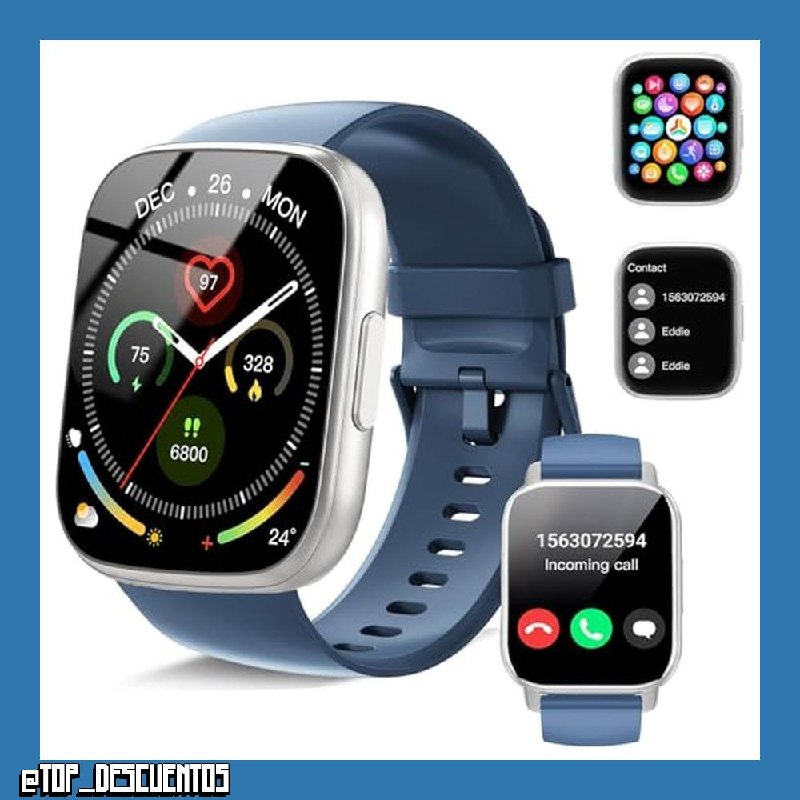 Reloj Inteligente Mujer Hombre, 1.95" HD Smartwatch con Llamadas Bluetooth, Smart Watch con Pulsómetro/Monitor de Sueño/Podómetro, 110+ Modos Deportivos, IP68 Pulsera Actividad para Android iOS, Azul