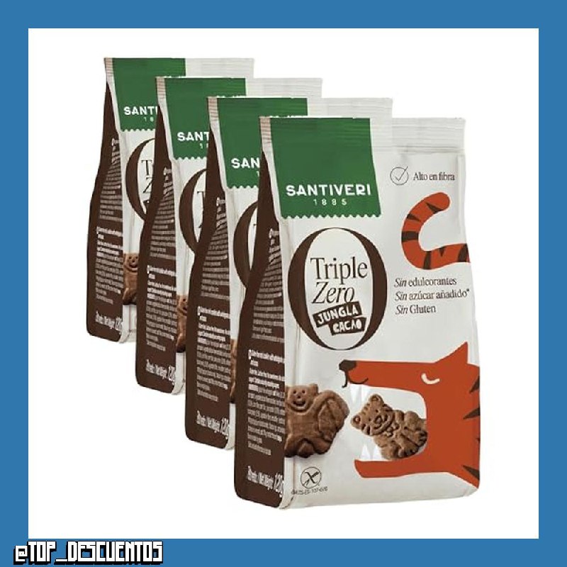 SANTIVERI - Galletas Jungla Cacao Triple Zero, Galletas Crujientes con Avena Integral y Proteína de Guisante, Altas en Fibra, Sin Edulcorantes, Sin Azúcar Ni Gluten, Ideal para Niños Vegano - 120 g