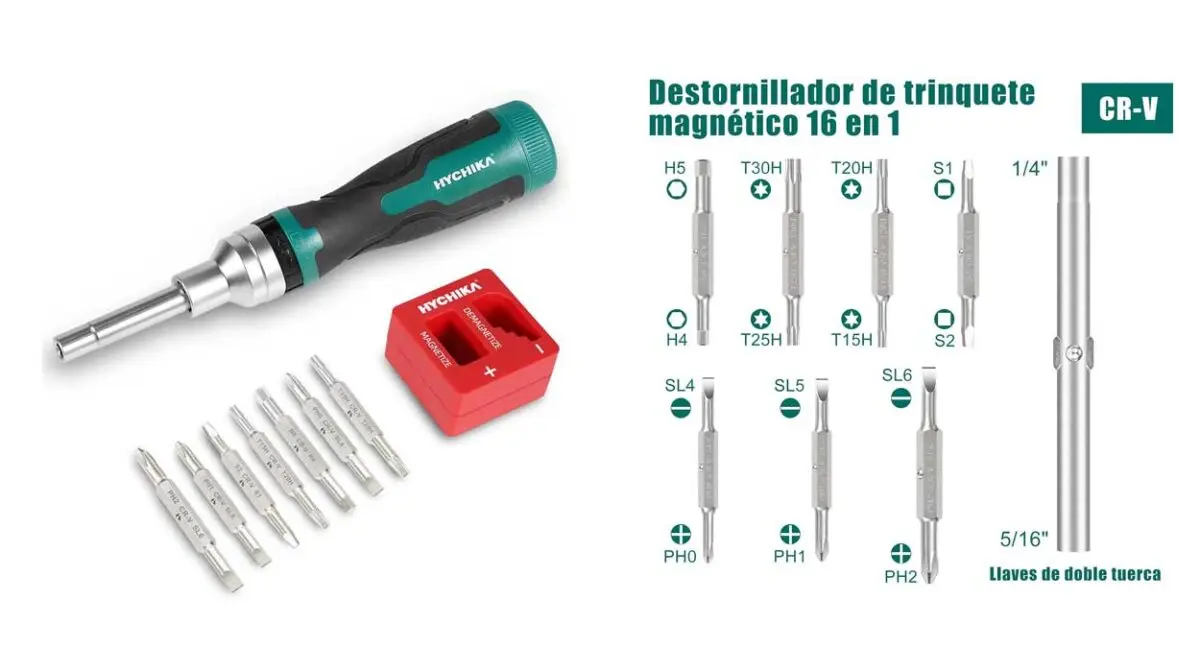 Destornillador de trinquete Hychika 16 en 1 por sólo 8,35€ (-10%)