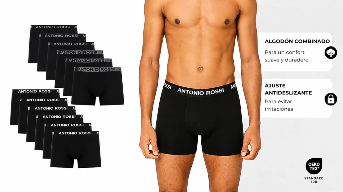 Pack x12 Bóxers Antonio Rossi para hombre por sólo 33,26€ con envío gratis (16% de descuento)