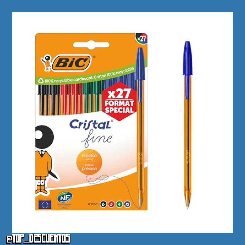 BIC Cristal Fine Bolígrafos de Punta Fina (0,80 mm) - Colores de Tinta Surtidos, Caja de Edición Especial de 27