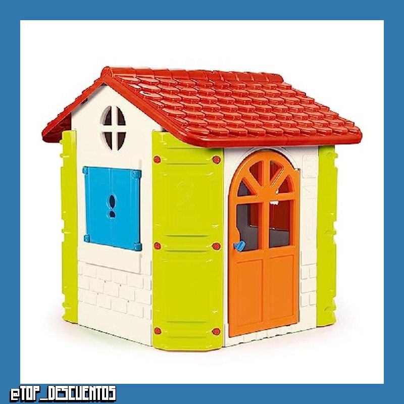 FEBER - Feber-House, Casa de Jardín para Niños, Colores Cálidos Azul, Rojo, Naranja y Verde, Resistente y Segura, Casita Infantil para Juegos de Exterior, 2 a 6 años, Famosa(800013950), Versión actual