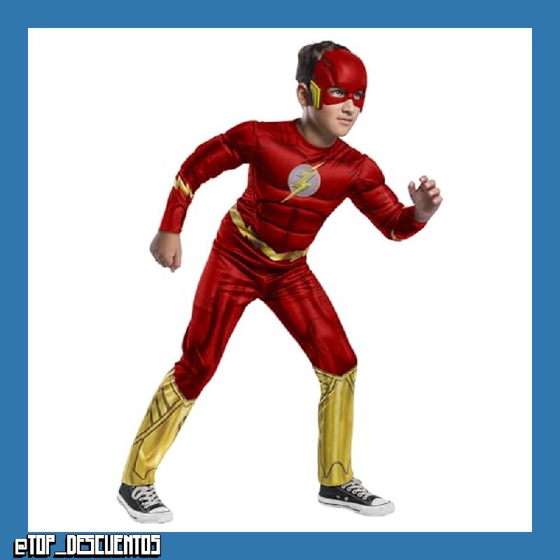 Rubies Disfraz Flash Black Line para niños, Jumpsuit con pecho musculoso y máscara, Oficial DC Comics, Warner Bros, para Carnaval, Navidad y cumpleaños