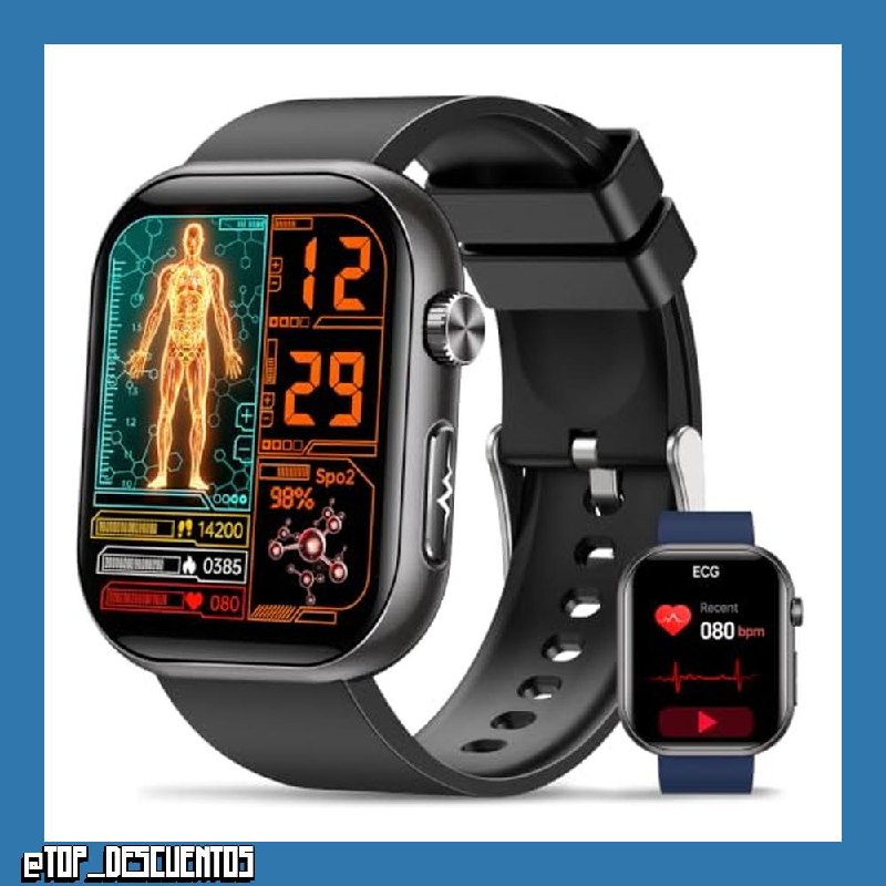 Reloj Inteligente Salud Hombre con ECG/HRV/IMC, 1.96" AMOLED Pantalla Negro