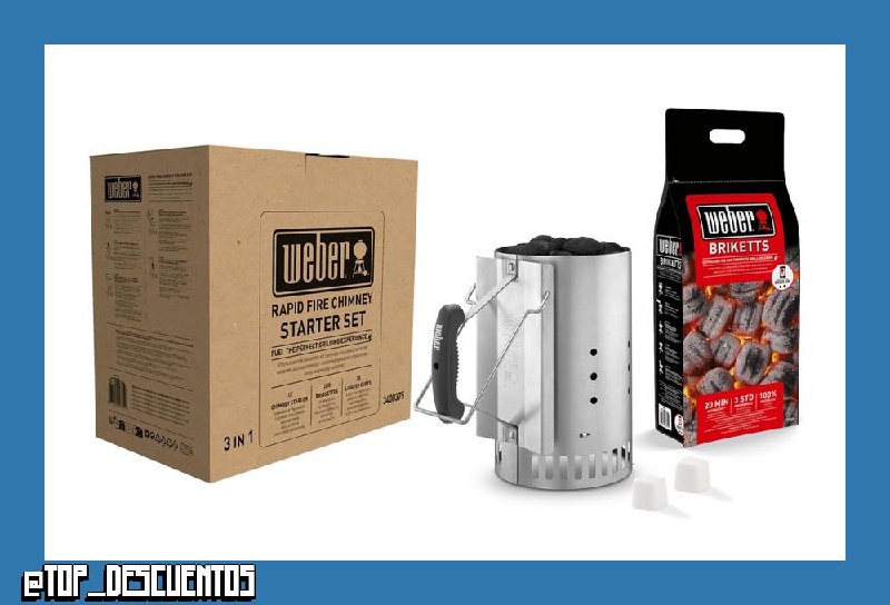 Weber 17631 - Set Chimenea 2 kg de Briquetas + 6 Pastillas de Encendido Blancas, Acero Inoxidable