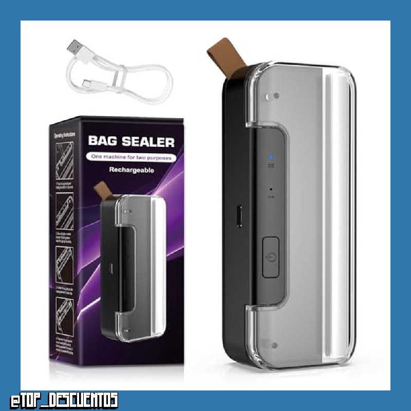 Mini Sellador de Bolsas, 2 en 1 con Cortador - Selladora Térmica Portátil Recargable por USB, Base Magnética (Auto-Off), Termoselladora para Bolsas de Virutas, Aperitivos,Frutas,Galletas- Negro