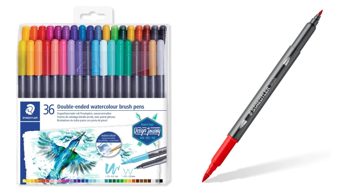 Set de 36 rotuladores acuarelables Staedtler Watercolour Brush Pens con doble punta por sólo 20,17€ (44% de descuento)