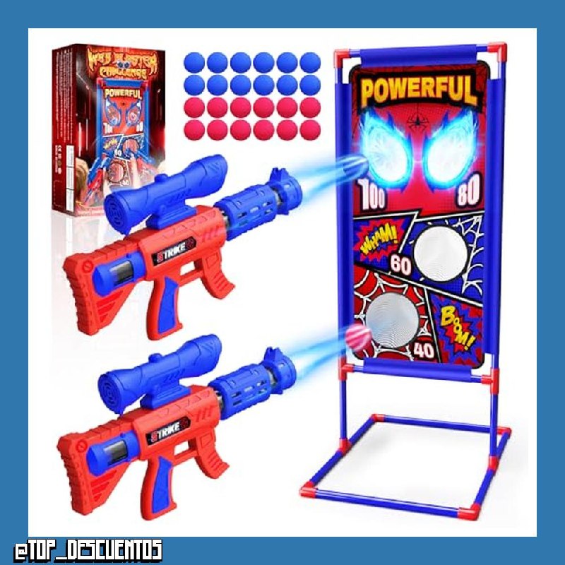 Tiro Juguetes Niños 3-12 Años con 2 Pistola Air con Mira| 4 Dianas| 24 Bolas de Espuma, Juguetes Niños Exterior Jardin Juegos Niños 3-10 Años Regalo Niño 4 5 6 7 8 9 Años Regalos Cumpleaños