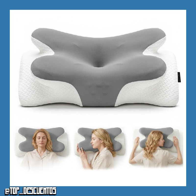 COSYLAND Almohada Cervicales y Cuello - Espuma Viscoelástica, Diseño Mariposa con Soporte Ergonómico y Transpirable, para Dormir de Lado, Boca Arriba y Boca Abajo, 63 x 34 x 11/13 cm, Gris