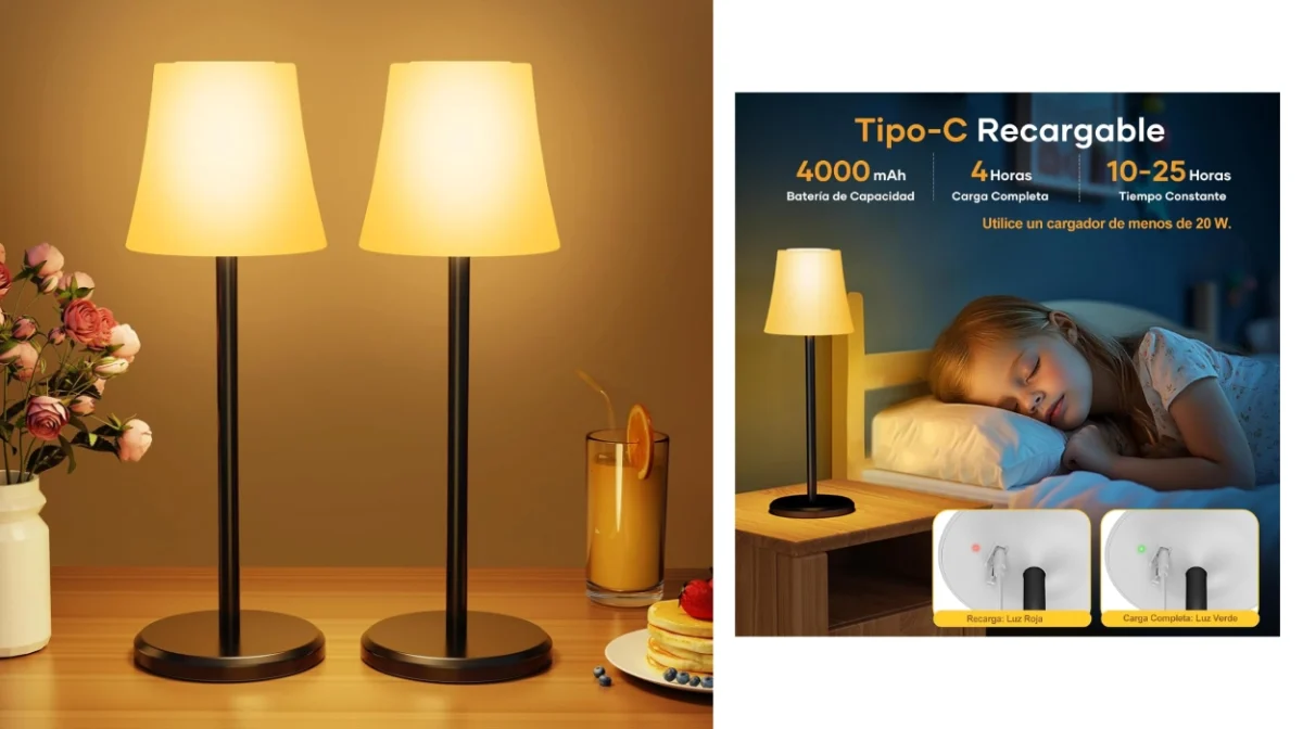 Decora e ilumina tu hogar con este juego de 2 lámparas de mesa inalámbricas con luz regulable y RGB que cuestan menos de 12€ cada una