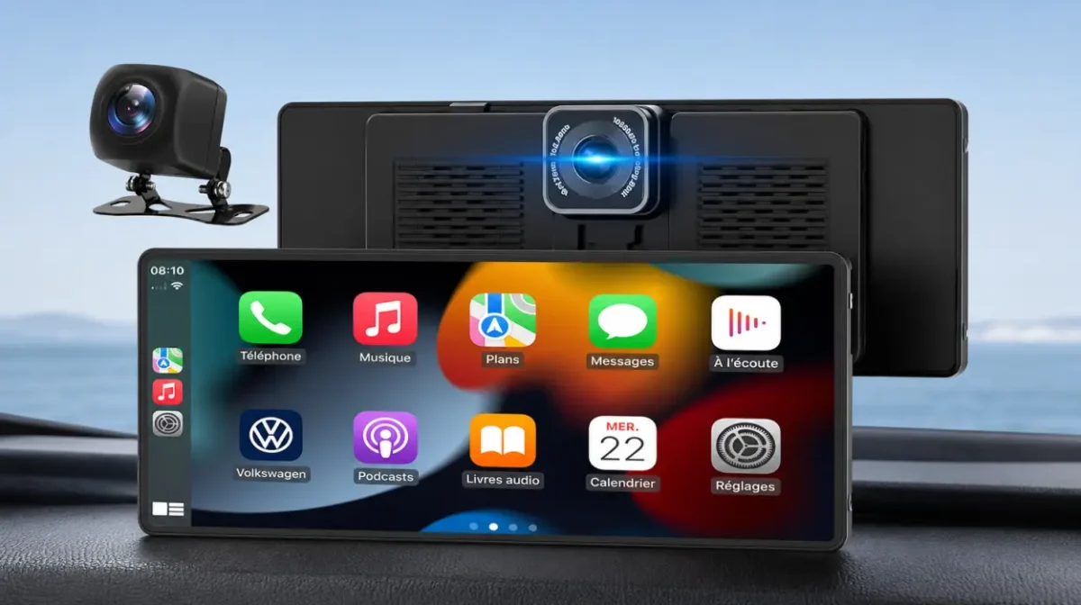 Pantalla para coche CarPlay y Android Auto de 10,26" con cámaras delanteras y traseras por sólo 61,12€ con envío gratis (-23%)
