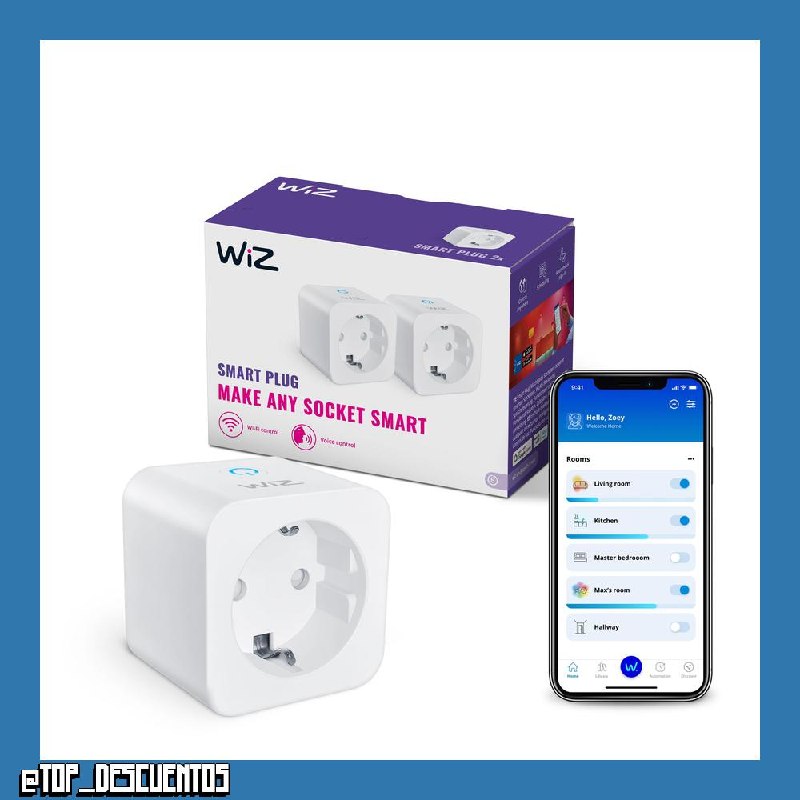 WiZ Enchufe Inteligente Wi-Fi, Tipo F, 230V, 50Hz, Fácil Instalación, Certificación Matter, Control Inteligente, Comandos de Voz, Compatible con Alexa, Google Home, y Apple Home, Pack de 2