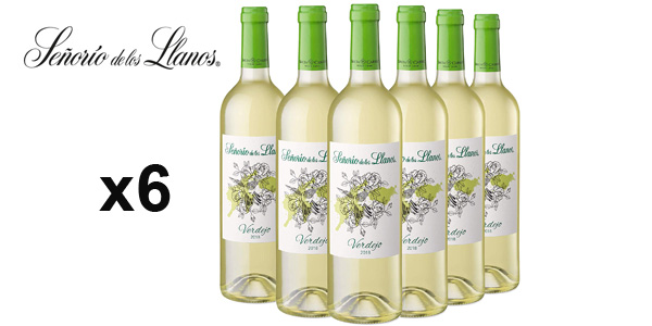 Pack x6 botellas vino blanco Señorío de los Llanos Verdejo por sólo 11,39€ (16% de descuento)