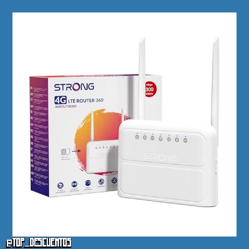 STRONG Router WiFi N300 Mbps 4G con SIM, Red 4G Cat4 LTE, Antenas Externas Fijas, Puertos WAN/LAN 100 Mbps, Router con Tarjeta SIM, Plug and Play, Red Segura (4GROUTER360)